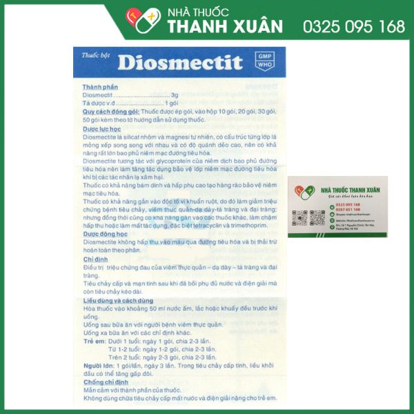 Diosmectit - Thuốc điều trị triệu chứng đau của viêm thực quản - dạ dày - tá tràng và đại tràng.